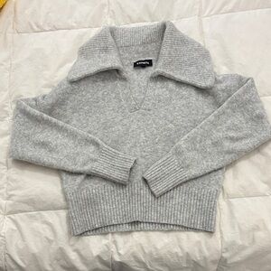 Oversized XS Express Light Gray V-Neck Women's Sweater